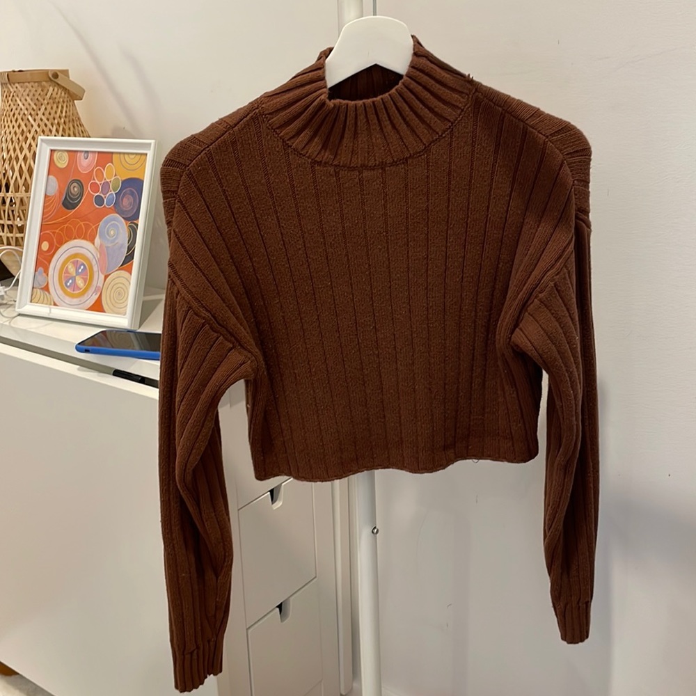 PacSun L.A Hearts Brown Turtle-neck Cropped Knitted Sweater